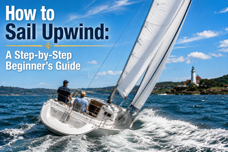 Sailboat sailing close-hauled toward an upwind destination